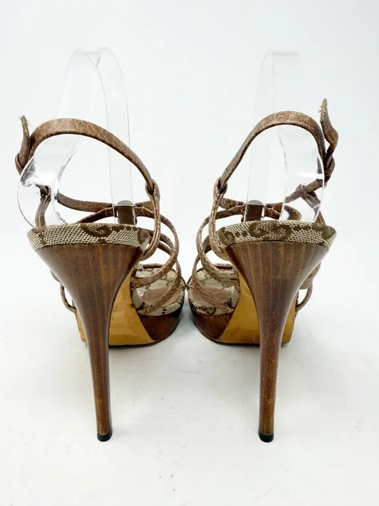 Gucci Bamboo GG Canvas Platform Sandals Heels Womens Size EU 38.5 - Picture 5 of 12